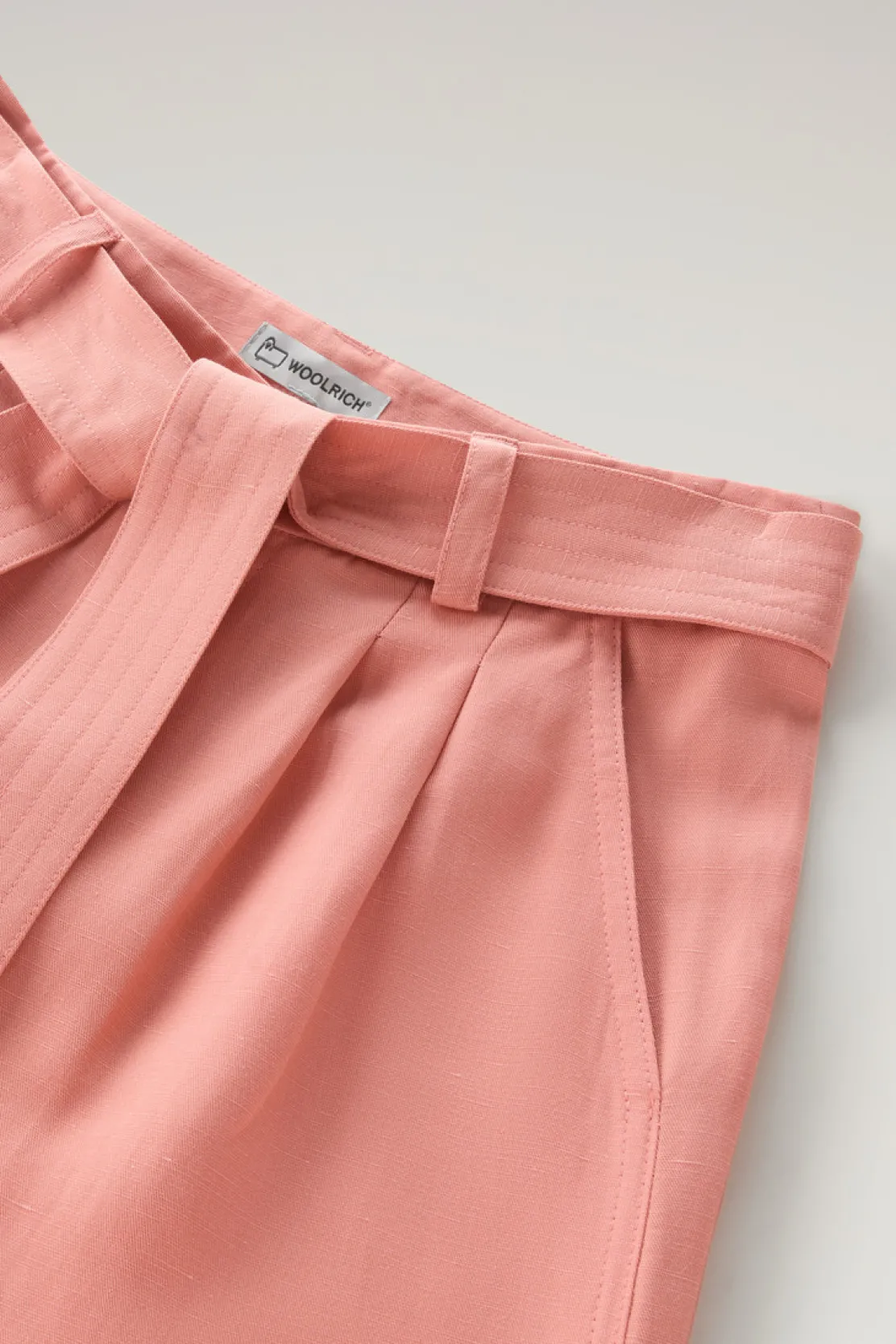 Pantaloni e pantaloncini>Woolrich Pantaloni In Misto Lino Con Cintura In Tessuto Coral Sand