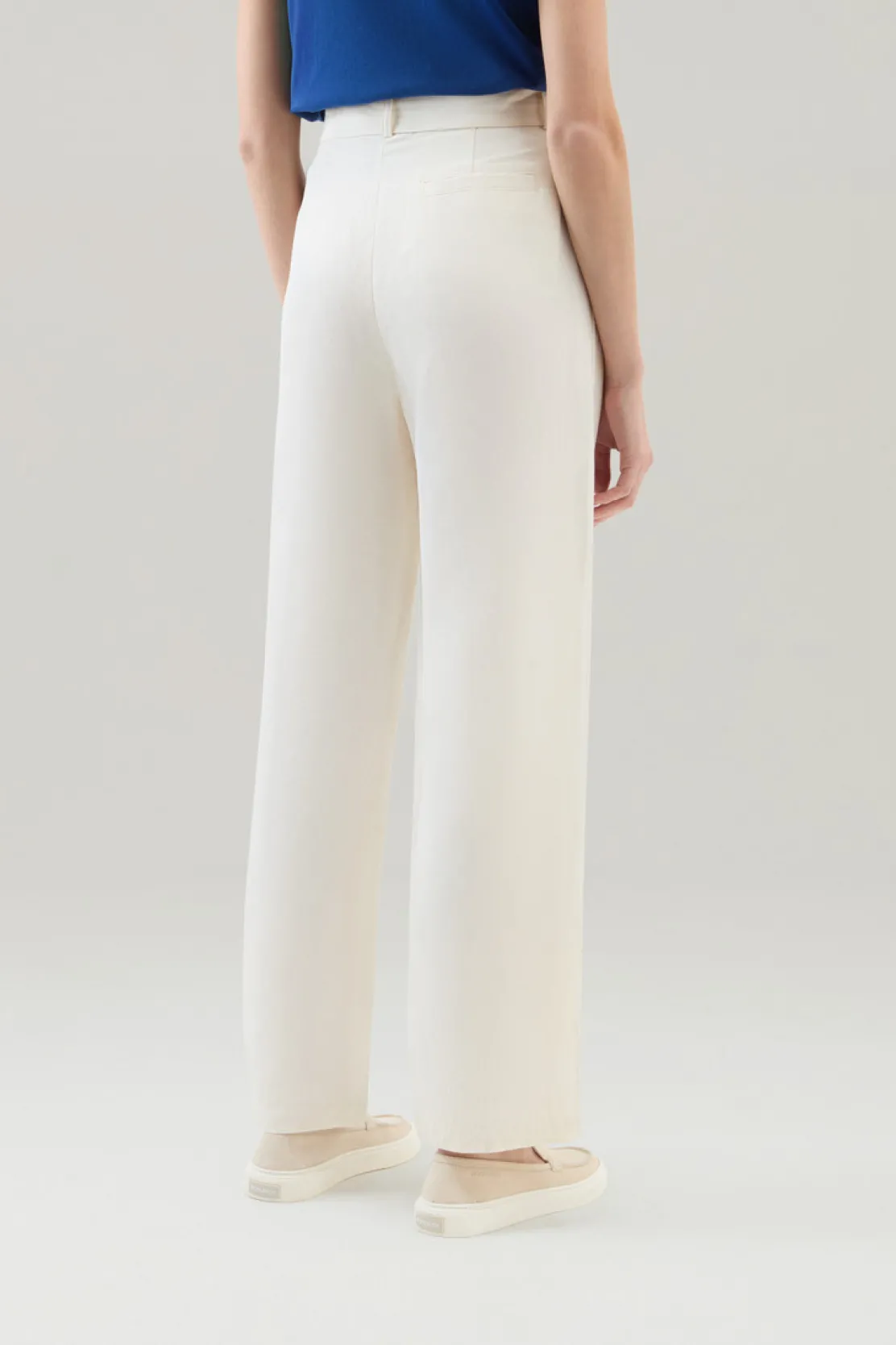Pantaloni e pantaloncini>Woolrich Pantaloni In Misto Lino Con Cintura In Tessuto Plaster White