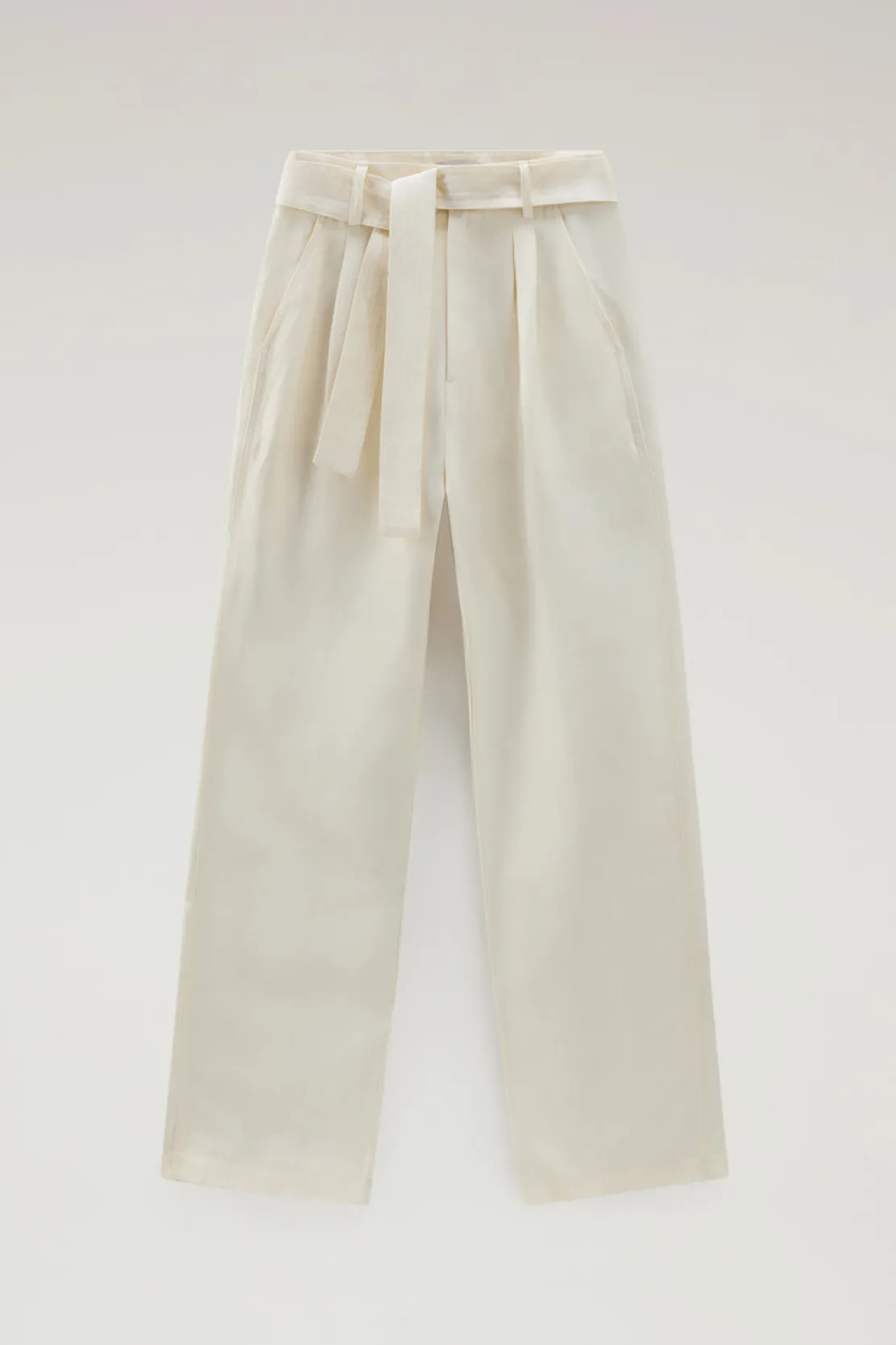 Pantaloni e pantaloncini>Woolrich Pantaloni In Misto Lino Con Cintura In Tessuto Plaster White