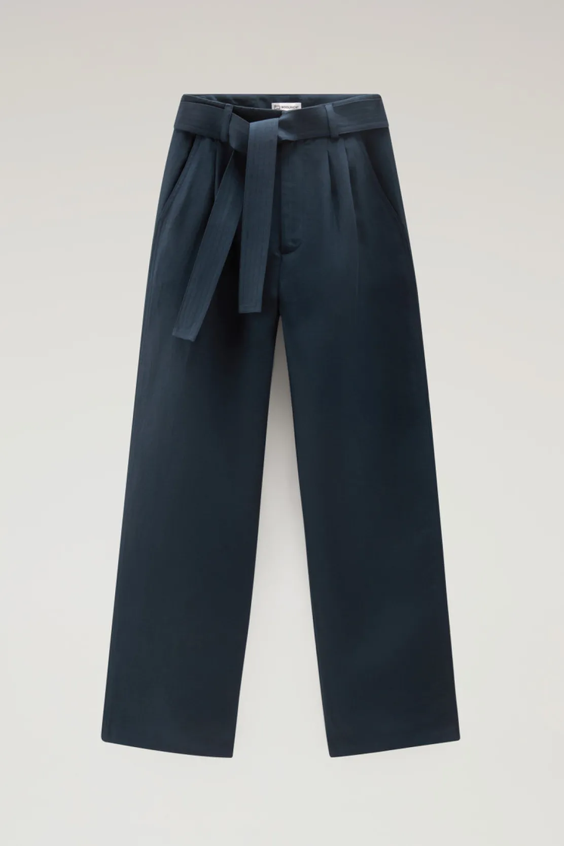 Pantaloni e pantaloncini>Woolrich Pantaloni In Misto Lino Con Cintura In Tessuto Melton Blue