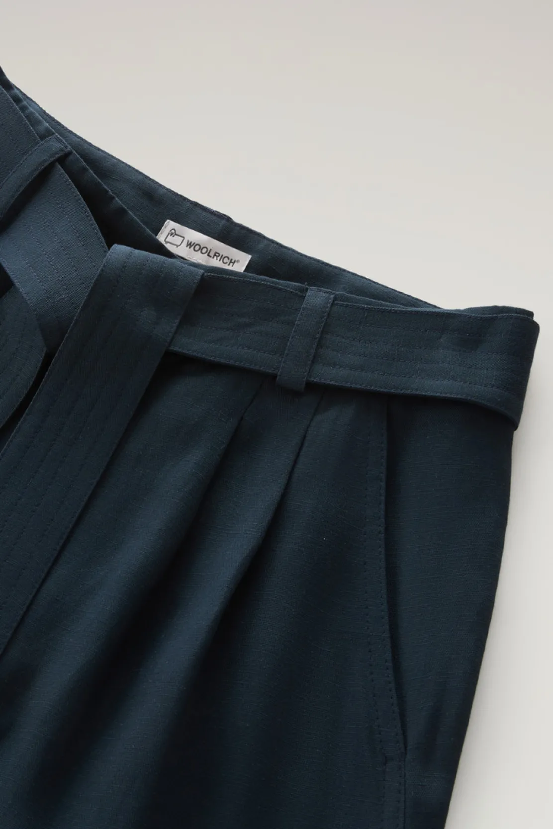 Pantaloni e pantaloncini>Woolrich Pantaloni In Misto Lino Con Cintura In Tessuto Melton Blue