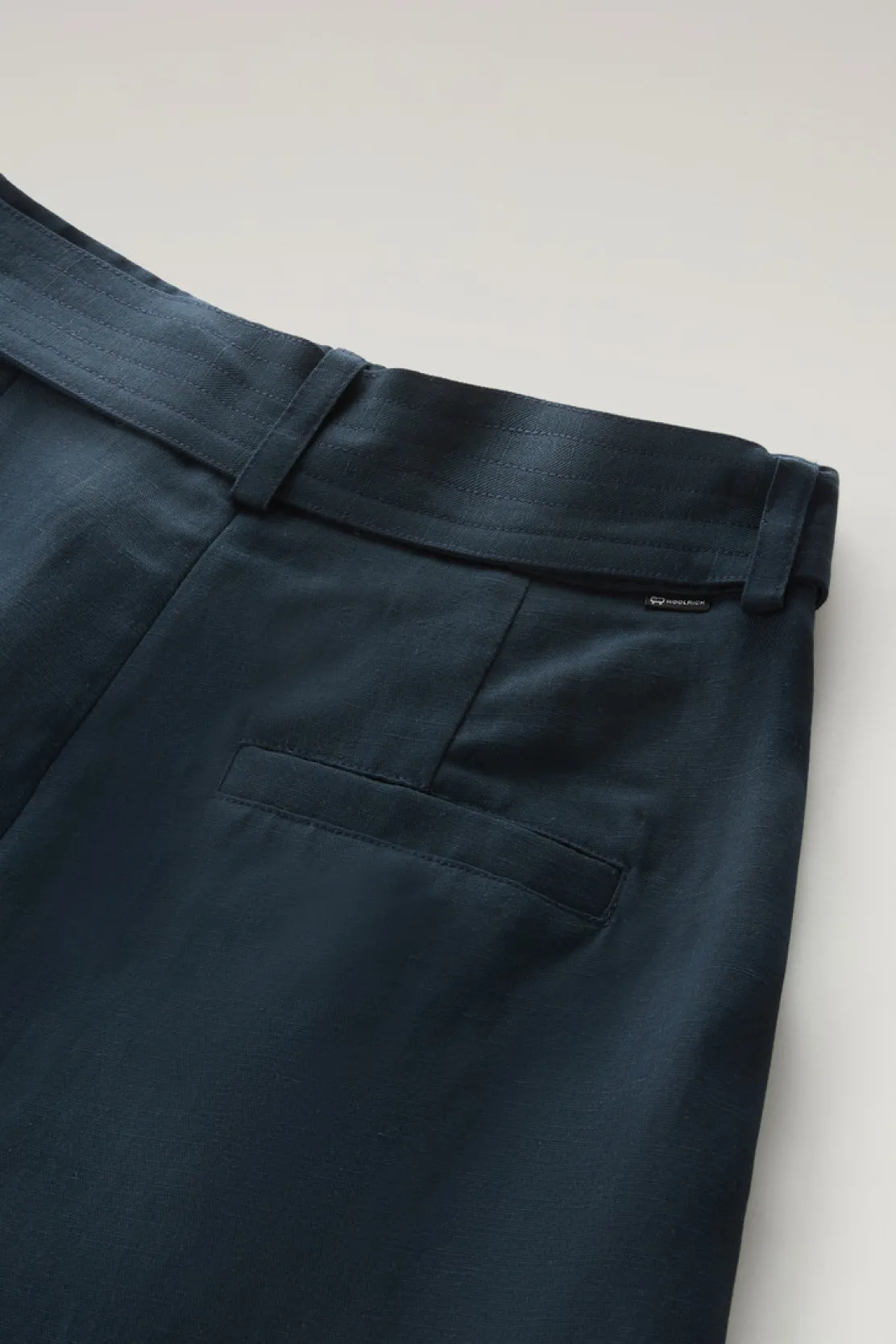Pantaloni e pantaloncini>Woolrich Pantaloni In Misto Lino Con Cintura In Tessuto Melton Blue