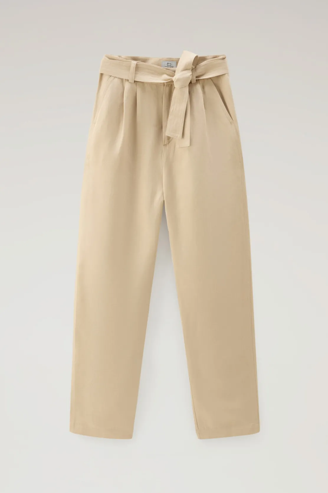 Pantaloni e pantaloncini>Woolrich Pantaloni In Misto Lino Con Cintura In Tessuto Feather Beige