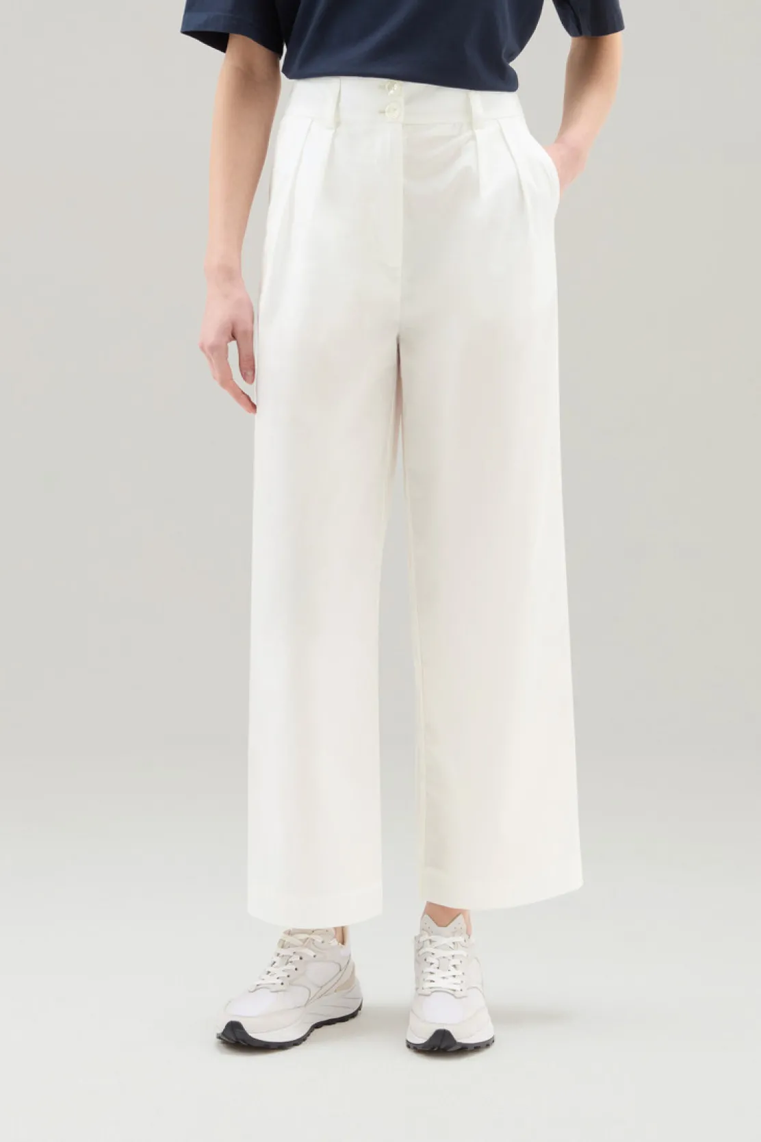 Pantaloni e pantaloncini>Woolrich Pantaloni In Popeline Di Puro Cotone Plaster White