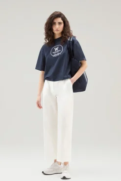 Pantaloni e pantaloncini>Woolrich Pantaloni In Popeline Di Puro Cotone Plaster White