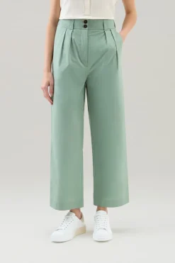 Pantaloni e pantaloncini>Woolrich Pantaloni In Popeline Di Puro Cotone Sage
