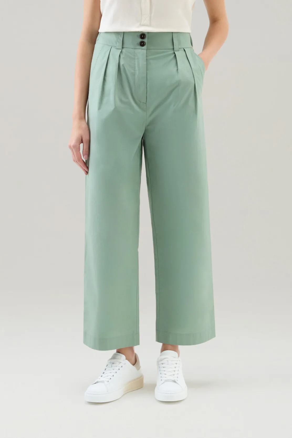 Pantaloni e pantaloncini>Woolrich Pantaloni In Popeline Di Puro Cotone Sage