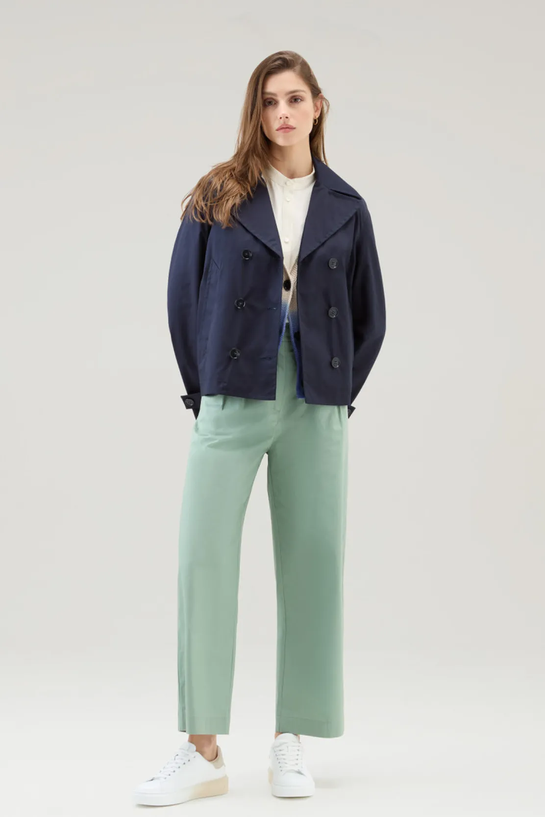 Pantaloni e pantaloncini>Woolrich Pantaloni In Popeline Di Puro Cotone Sage