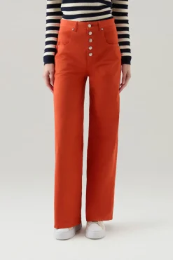 Pantaloni e pantaloncini>Woolrich Pantaloni In Twill Di Cotone Elasticizzato Tinto In Capo Koi