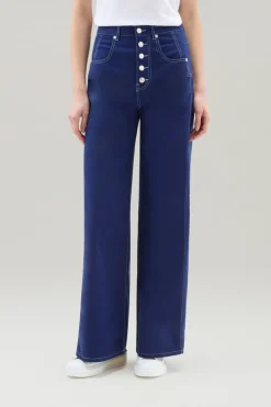 Pantaloni e pantaloncini>Woolrich Pantaloni In Twill Di Cotone Elasticizzato Tinto In Capo Twilight Blue