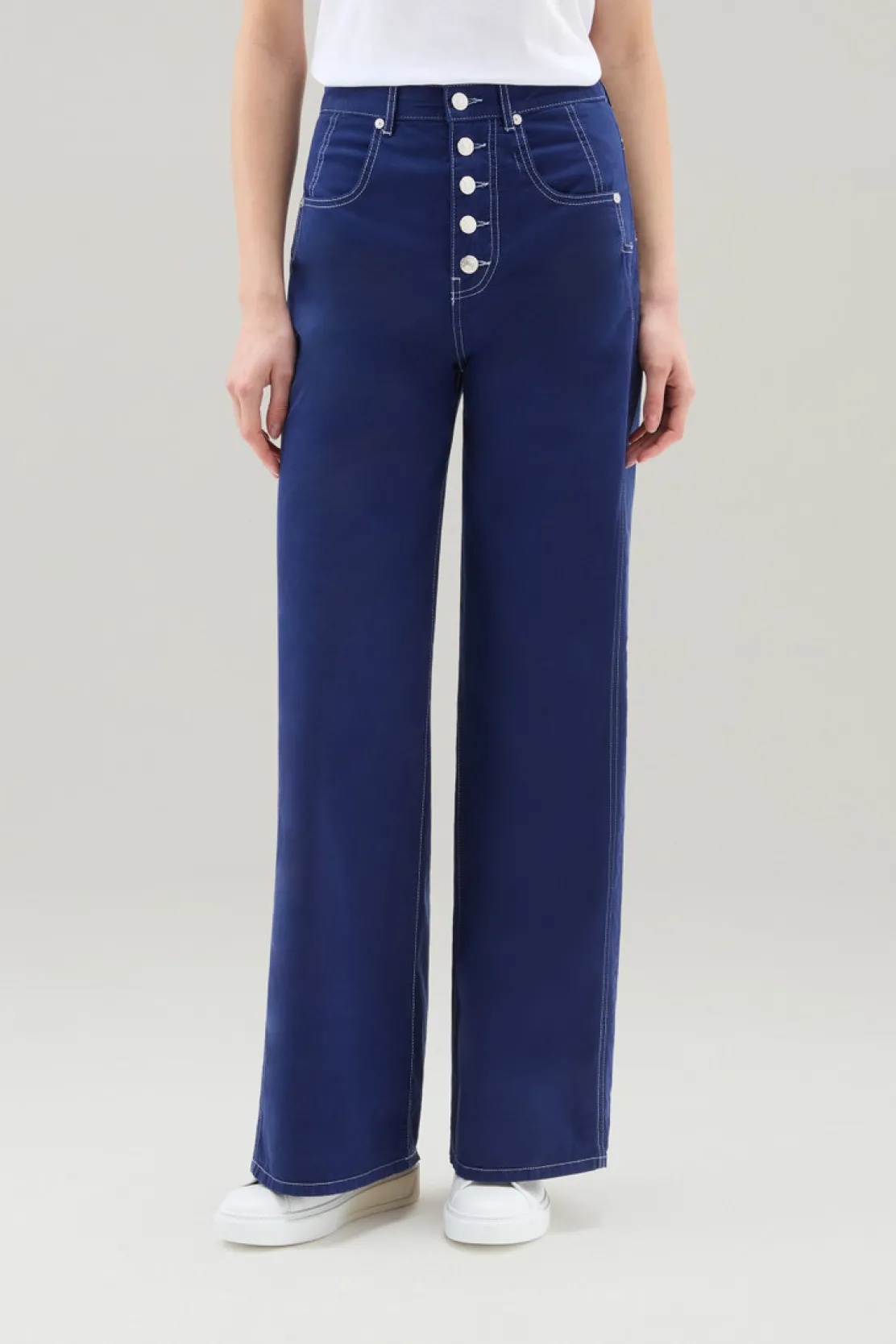 Pantaloni e pantaloncini>Woolrich Pantaloni In Twill Di Cotone Elasticizzato Tinto In Capo Twilight Blue
