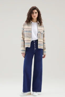 Pantaloni e pantaloncini>Woolrich Pantaloni In Twill Di Cotone Elasticizzato Tinto In Capo Twilight Blue