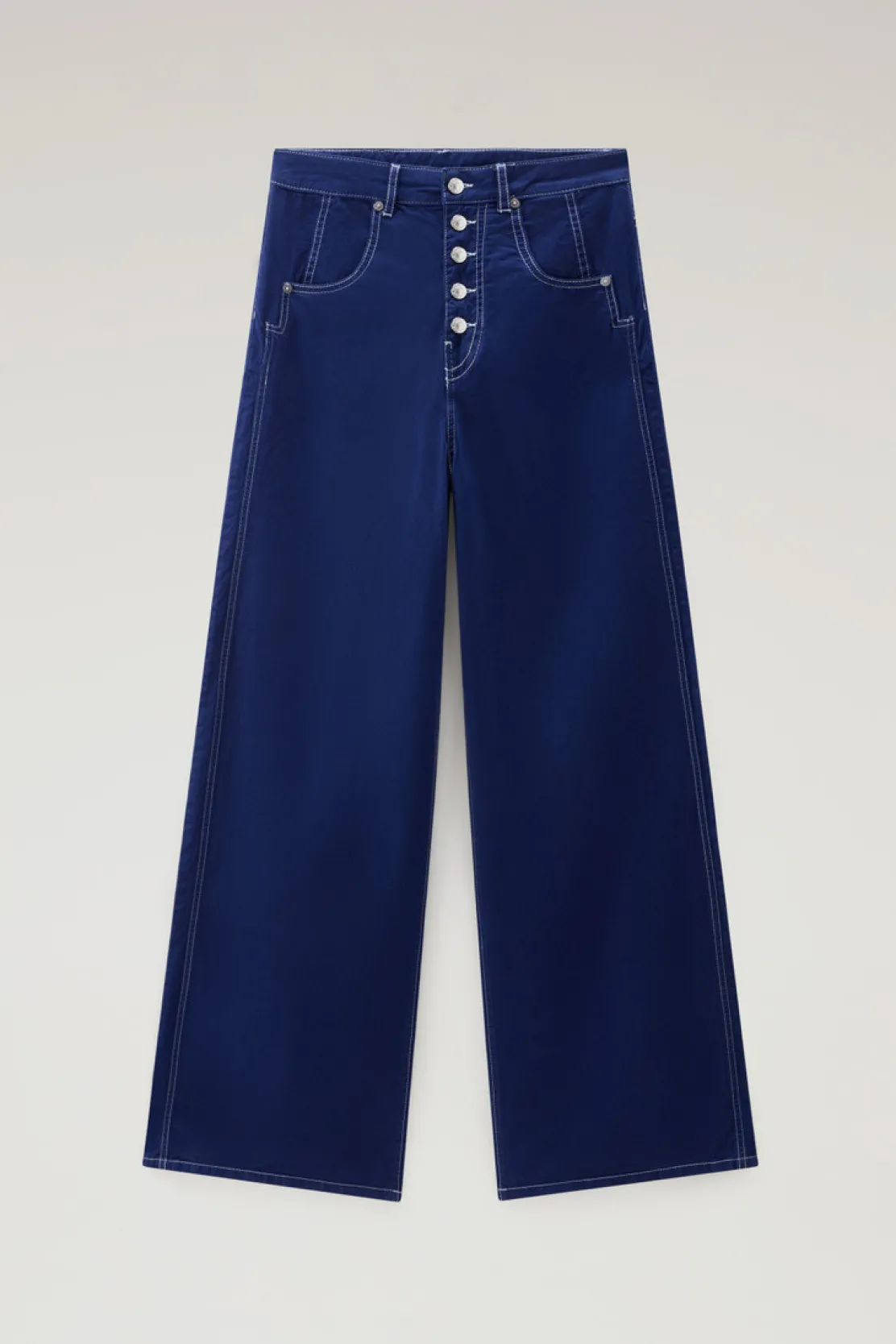 Pantaloni e pantaloncini>Woolrich Pantaloni In Twill Di Cotone Elasticizzato Tinto In Capo Twilight Blue