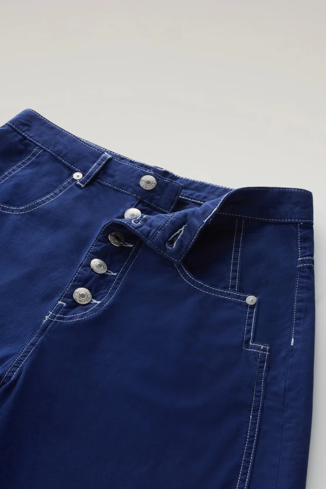Pantaloni e pantaloncini>Woolrich Pantaloni In Twill Di Cotone Elasticizzato Tinto In Capo Twilight Blue