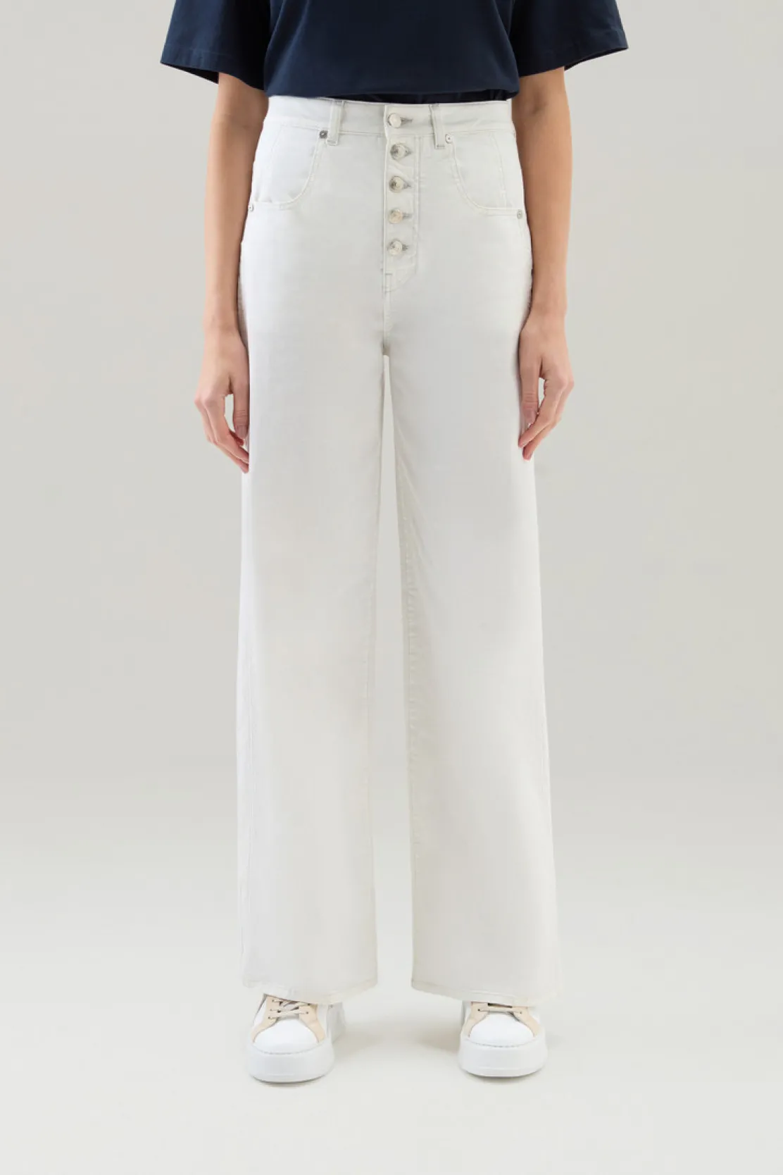 Pantaloni e pantaloncini>Woolrich Pantaloni In Twill Di Cotone Elasticizzato Tinto In Capo Plaster White