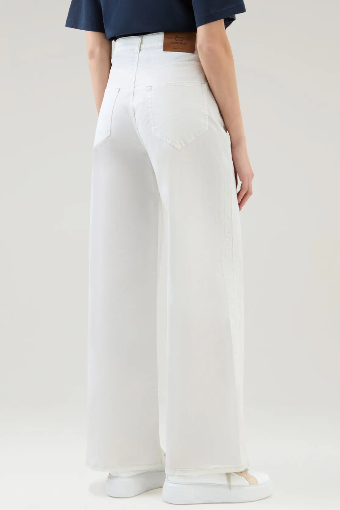 Pantaloni e pantaloncini>Woolrich Pantaloni In Twill Di Cotone Elasticizzato Tinto In Capo Plaster White