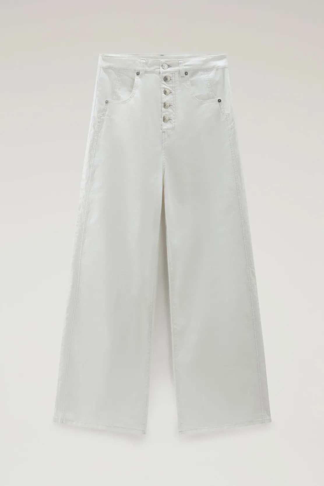 Pantaloni e pantaloncini>Woolrich Pantaloni In Twill Di Cotone Elasticizzato Tinto In Capo Plaster White