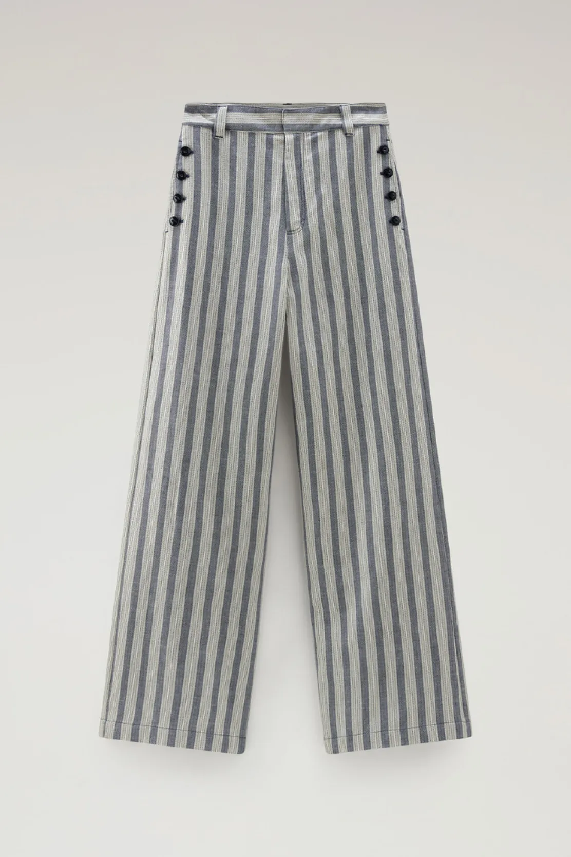 Pantaloni e pantaloncini>Woolrich Pantaloni Marine In Misto Cotone E Lino Melton Blue Stripe
