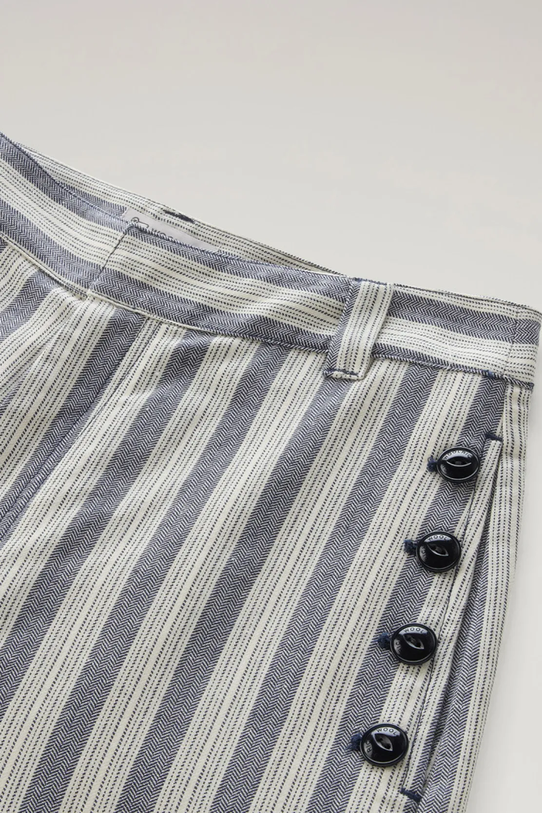 Pantaloni e pantaloncini>Woolrich Pantaloni Marine In Misto Cotone E Lino Melton Blue Stripe