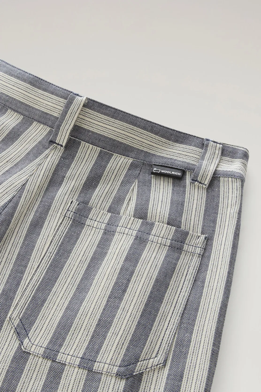 Pantaloni e pantaloncini>Woolrich Pantaloni Marine In Misto Cotone E Lino Melton Blue Stripe