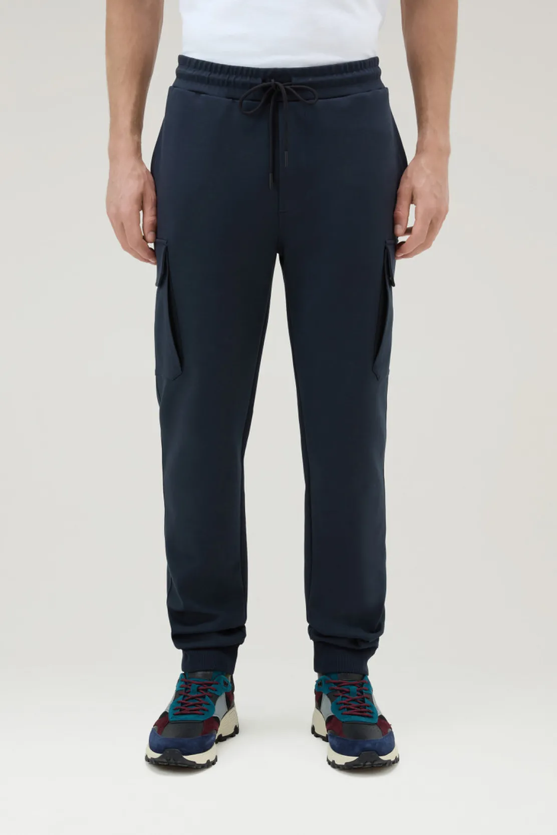 Pantaloni e pantaloncini>Woolrich Pantaloni Sportivi In Misto Cotone Elasticizzato Melton Blue