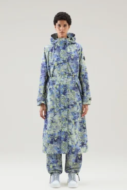 Parka>Woolrich Parka Con Cappuccio In Tessuto CORDURA Stampato Blue Camo Trail Map