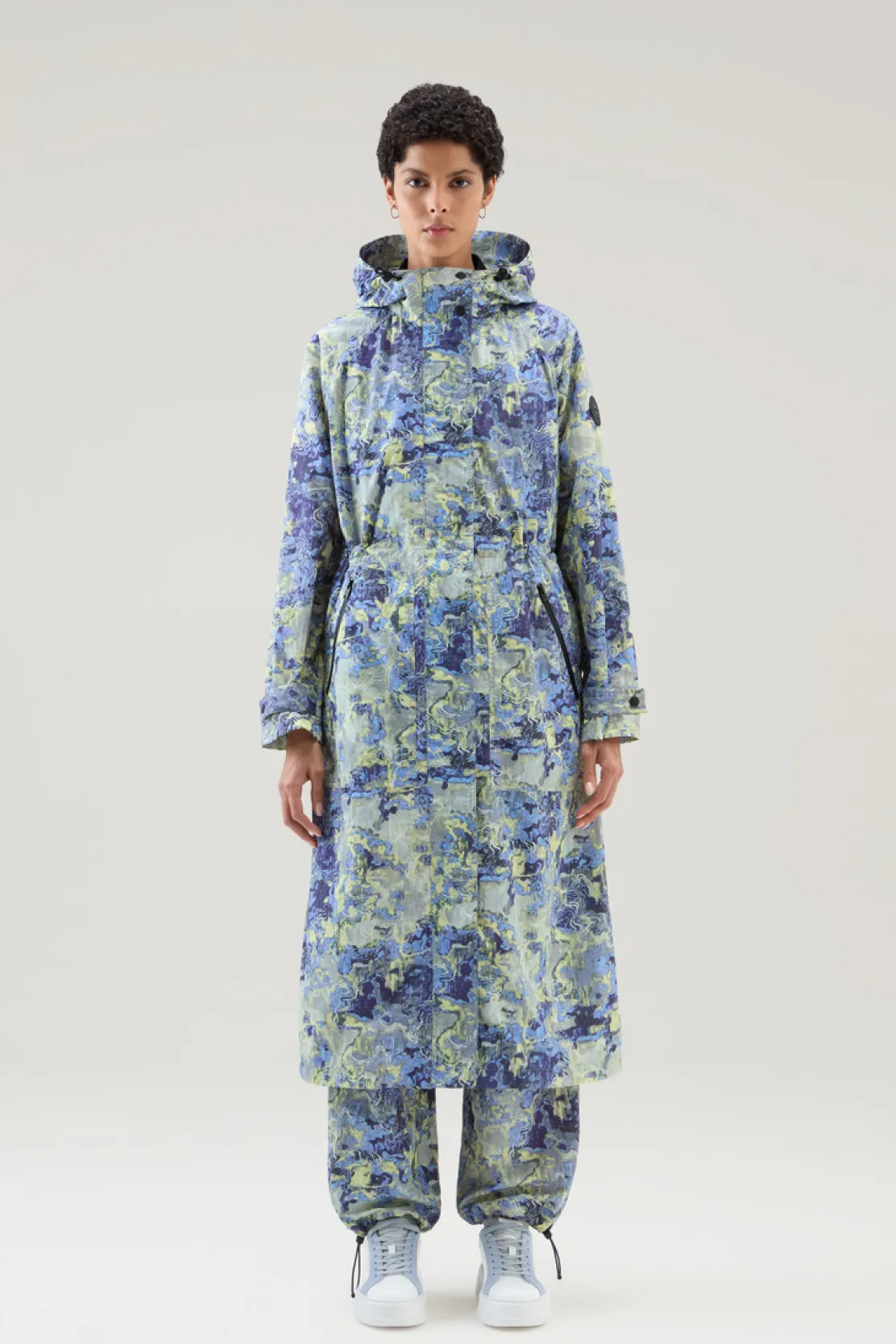 Parka>Woolrich Parka Con Cappuccio In Tessuto CORDURA Stampato Blue Camo Trail Map