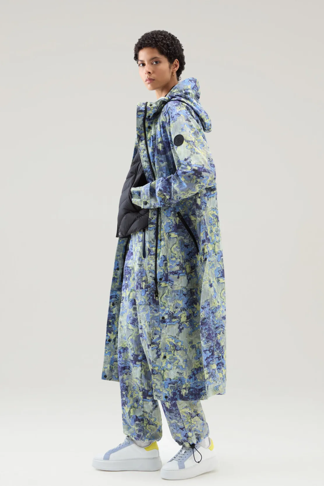 Parka>Woolrich Parka Con Cappuccio In Tessuto CORDURA Stampato Blue Camo Trail Map