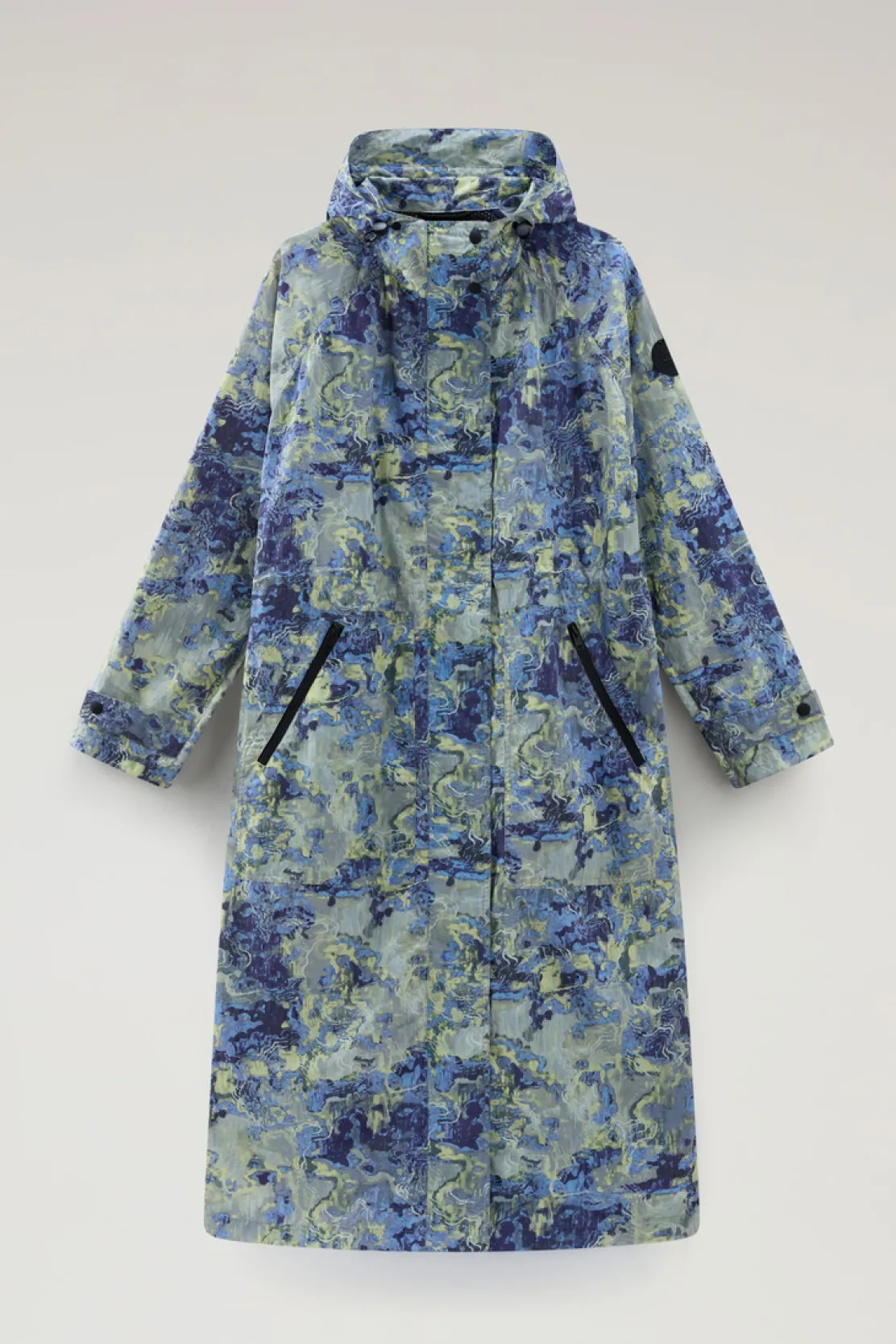 Parka>Woolrich Parka Con Cappuccio In Tessuto CORDURA Stampato Blue Camo Trail Map