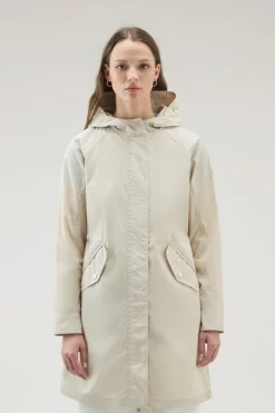 Parka>Woolrich Parka Estivo Lungo In Tessuto Urban Touch Con Cappuccio Light Oak