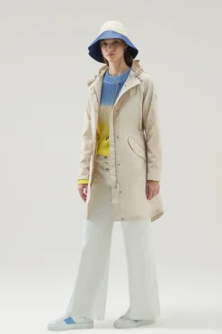 Parka>Woolrich Parka Estivo Lungo In Tessuto Urban Touch Con Cappuccio Light Oak