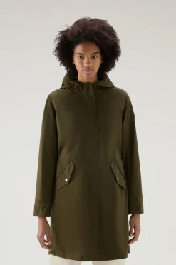 Parka>Woolrich Parka Estivo Lungo In Tessuto Urban Touch Con Cappuccio Dark Green