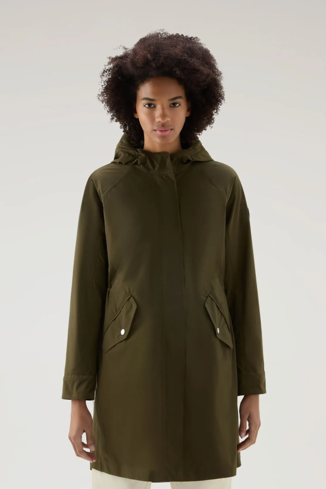 Parka>Woolrich Parka Estivo Lungo In Tessuto Urban Touch Con Cappuccio Dark Green