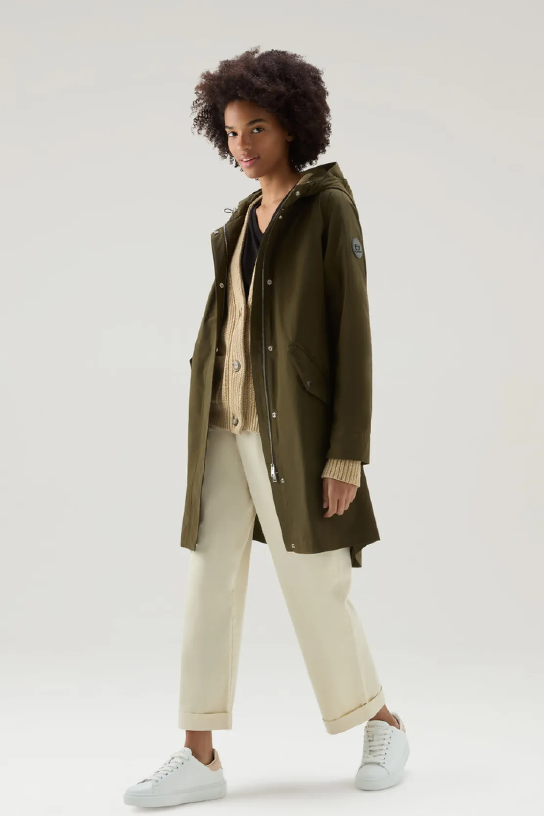 Parka>Woolrich Parka Estivo Lungo In Tessuto Urban Touch Con Cappuccio Dark Green