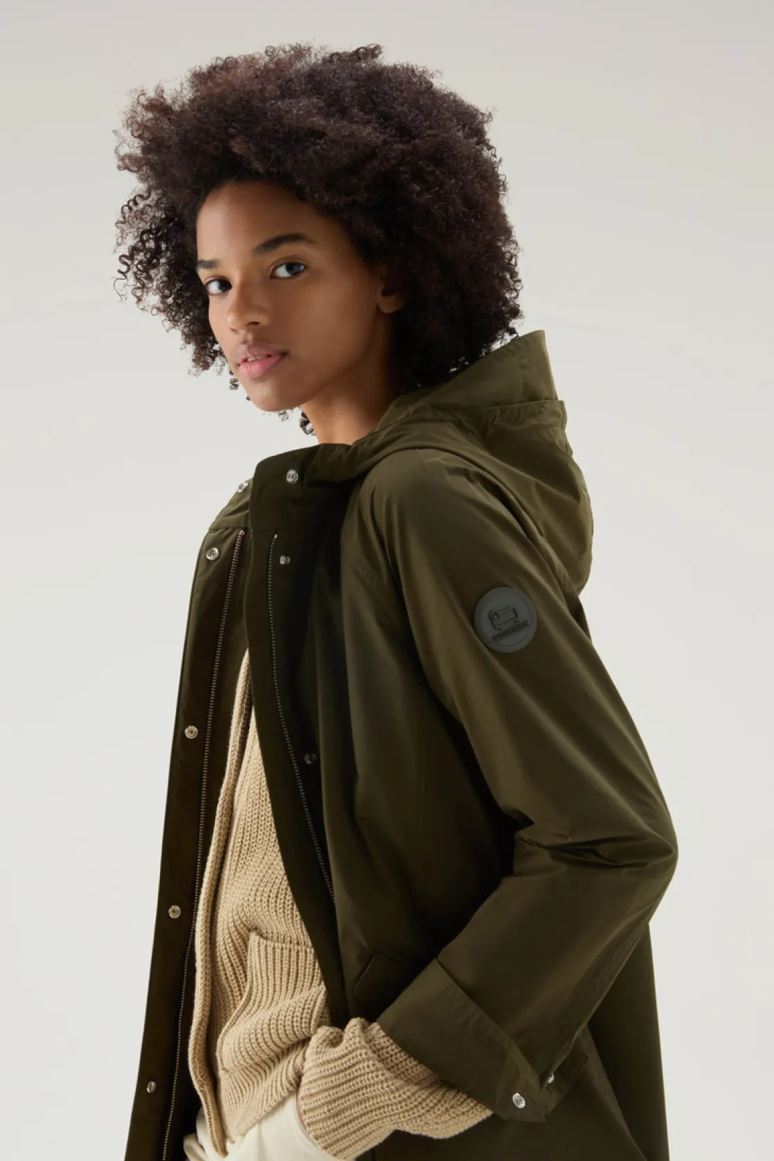 Parka>Woolrich Parka Estivo Lungo In Tessuto Urban Touch Con Cappuccio Dark Green
