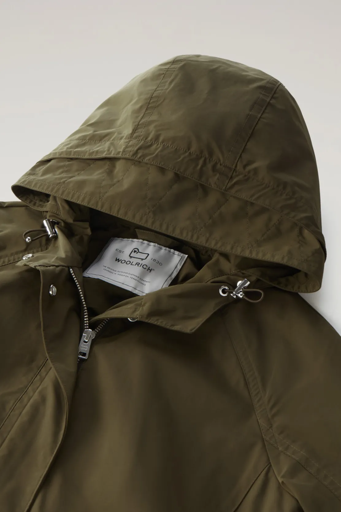 Parka>Woolrich Parka Estivo Lungo In Tessuto Urban Touch Con Cappuccio Dark Green