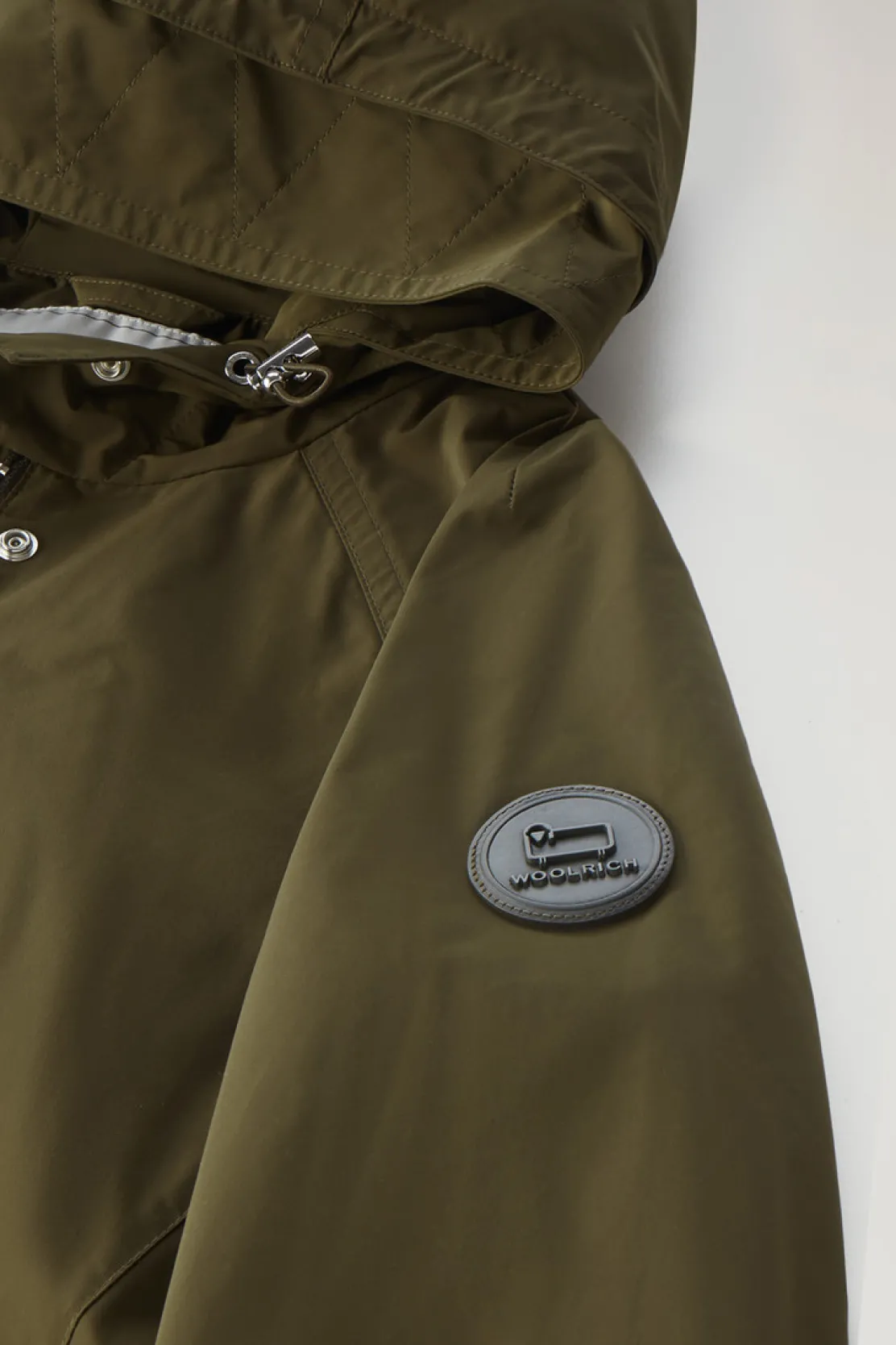 Parka>Woolrich Parka Estivo Lungo In Tessuto Urban Touch Con Cappuccio Dark Green