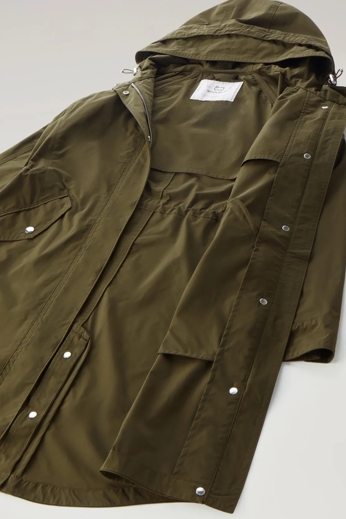 Parka>Woolrich Parka Estivo Lungo In Tessuto Urban Touch Con Cappuccio Dark Green