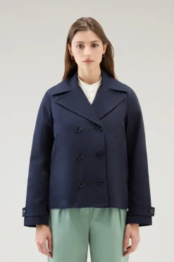Giacche>Woolrich Peacoat Havice In Best Cotton Melton Blue