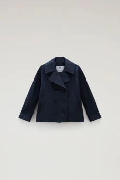 Giacche>Woolrich Peacoat Summer Da Bambina In Urban Touch Melton Blue