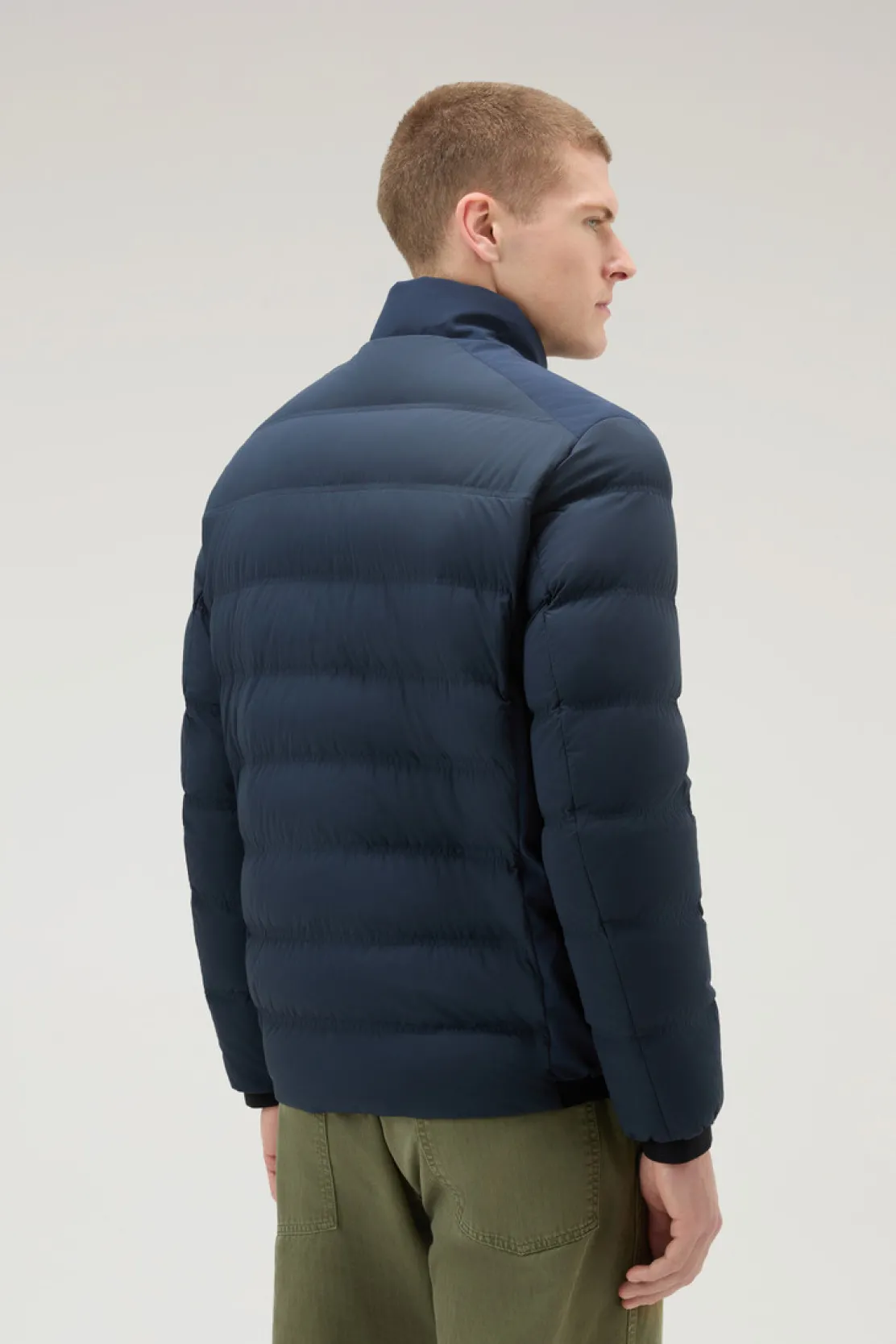 Piumini|Giacche>Woolrich Piumino Bering In Nylon Elasticizzato Melton Blue