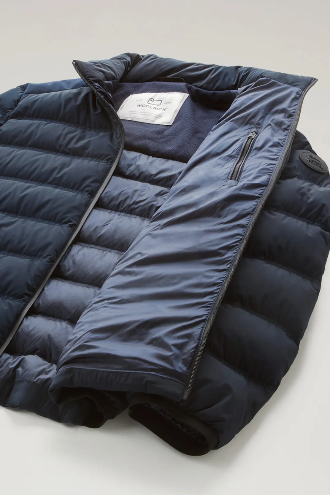 Piumini|Giacche>Woolrich Piumino Bering In Nylon Elasticizzato Melton Blue