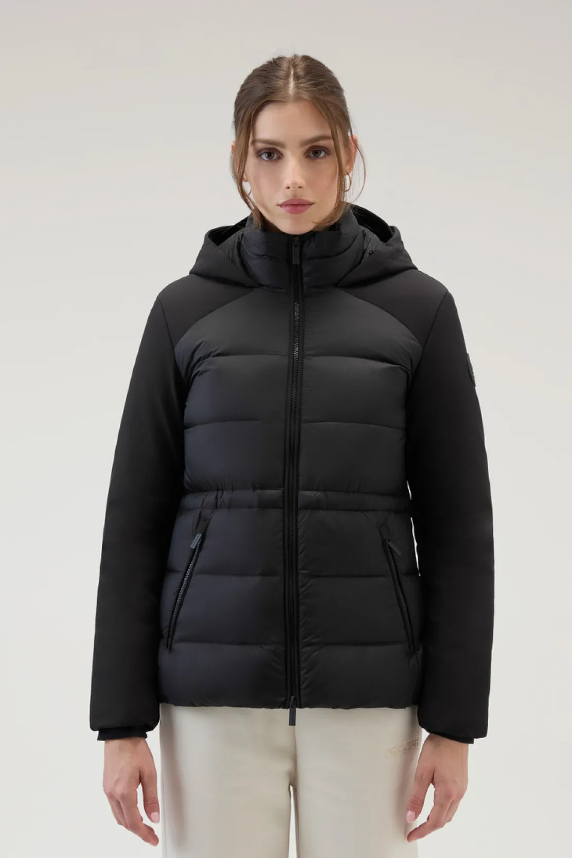 Impermeabili|Giacche>Woolrich Piumino Ibrido In Tech Softshell Con Cappuccio Black