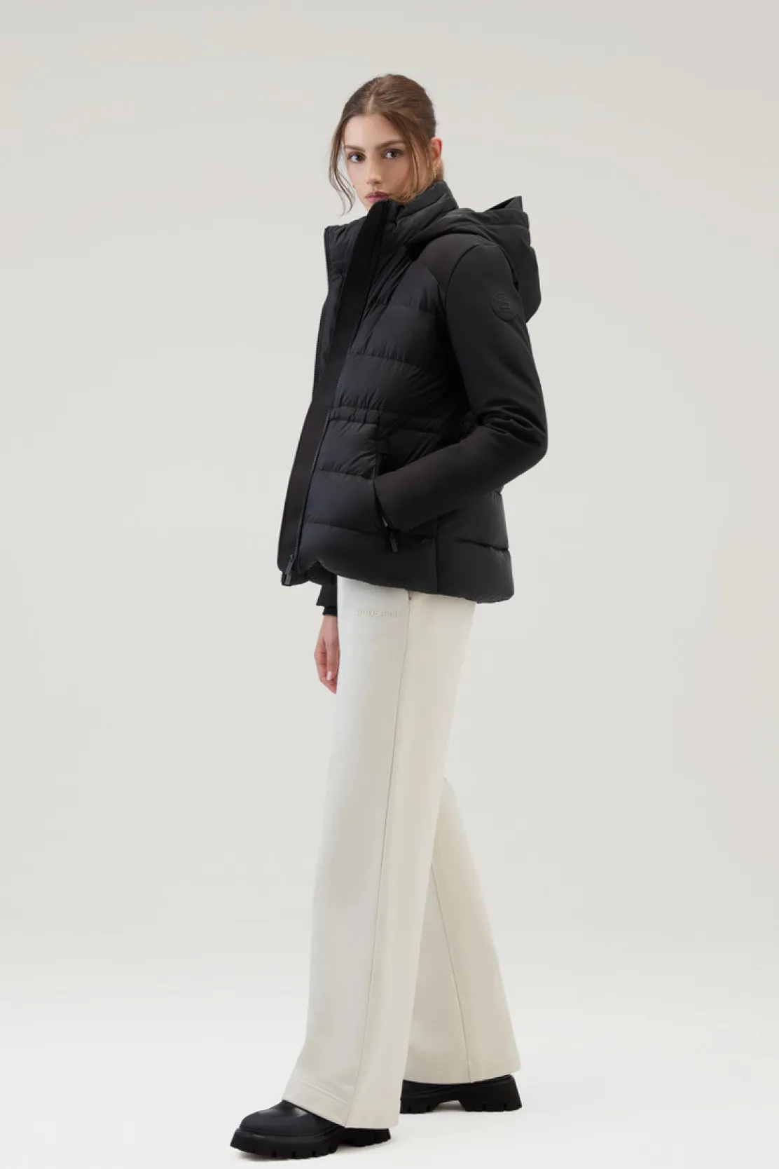 Impermeabili|Giacche>Woolrich Piumino Ibrido In Tech Softshell Con Cappuccio Black