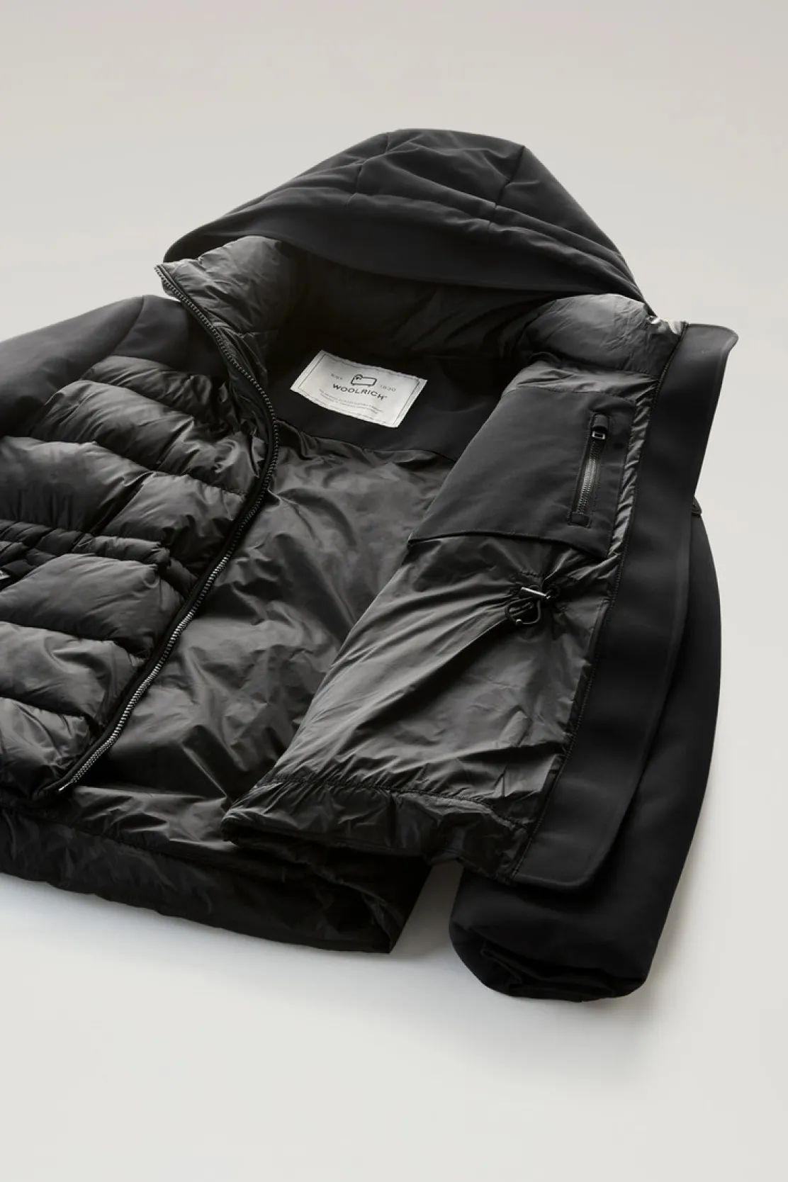 Impermeabili|Giacche>Woolrich Piumino Ibrido In Tech Softshell Con Cappuccio Black