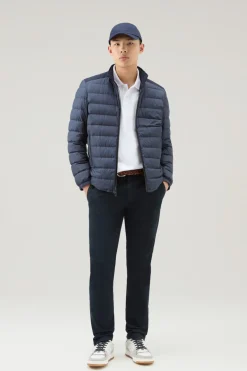 Piumini leggeri>Woolrich Piumino Ibrido Leggero Bering Tech In Microfibra Melton Blue
