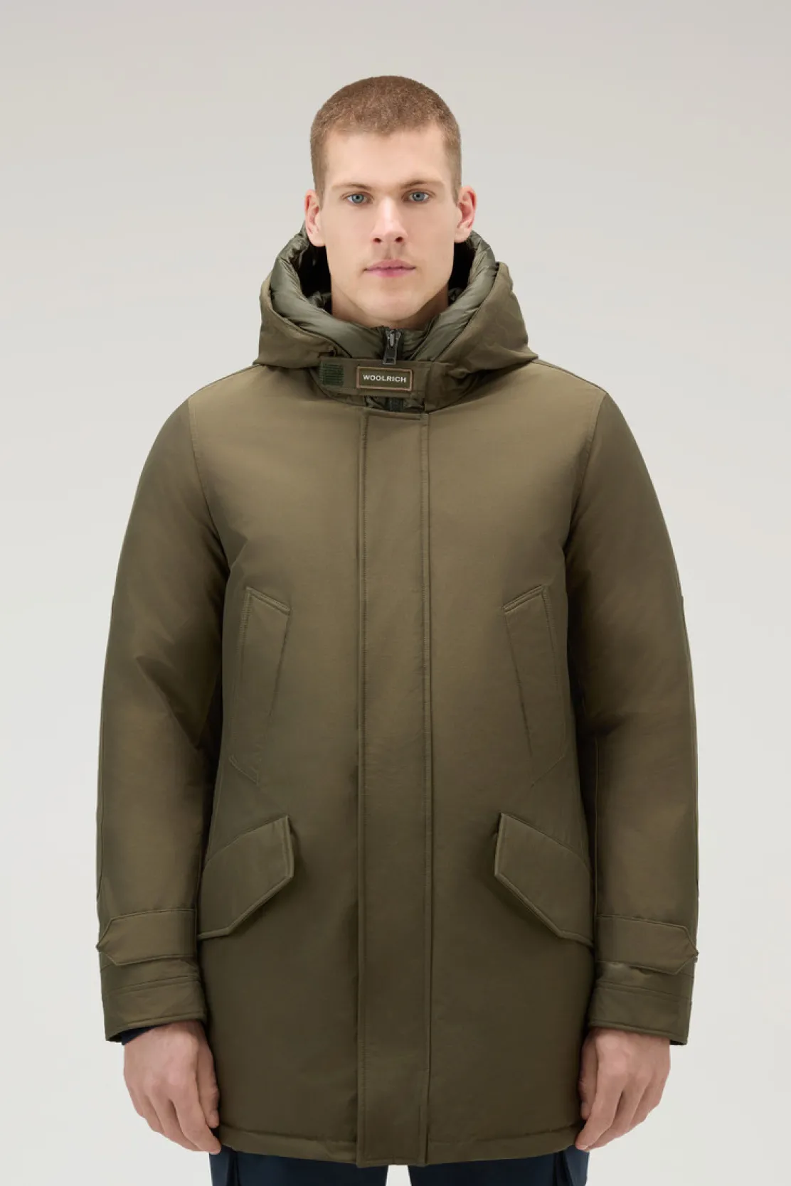 Parka>Woolrich Polar Parka In Ramar Cloth Con Collo Alto Dark Green