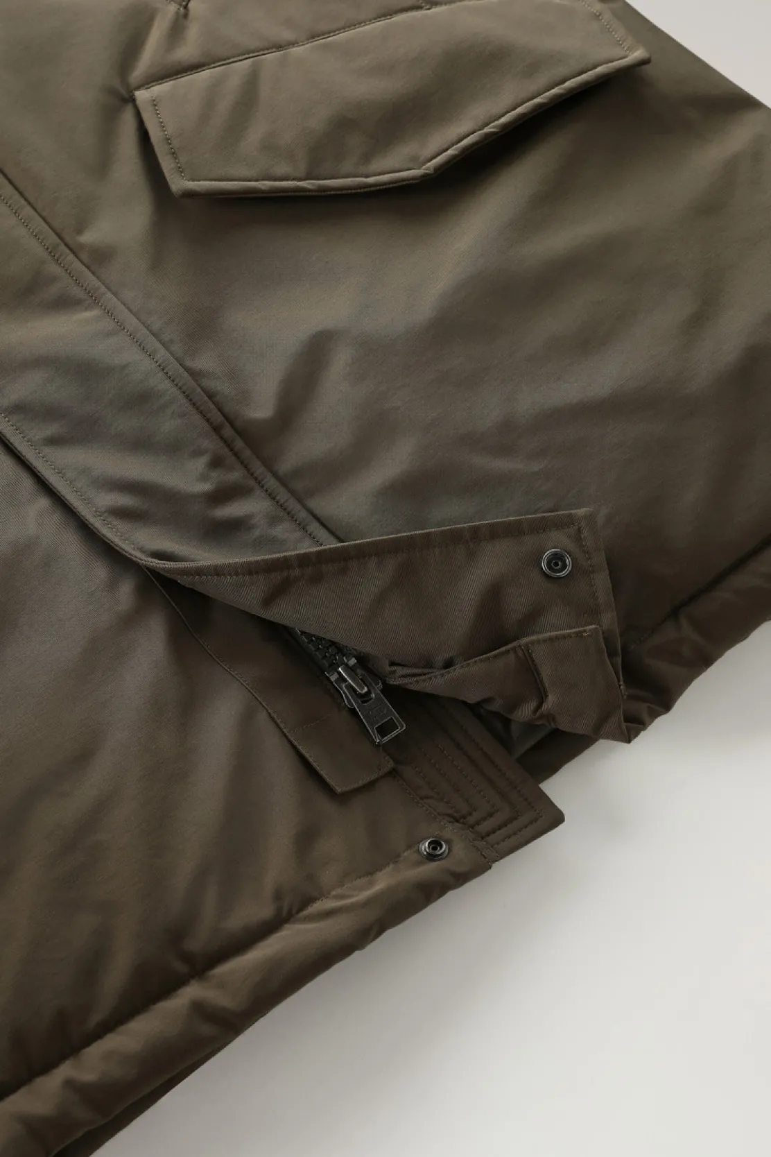 Parka>Woolrich Polar Parka In Ramar Cloth Con Collo Alto Dark Green