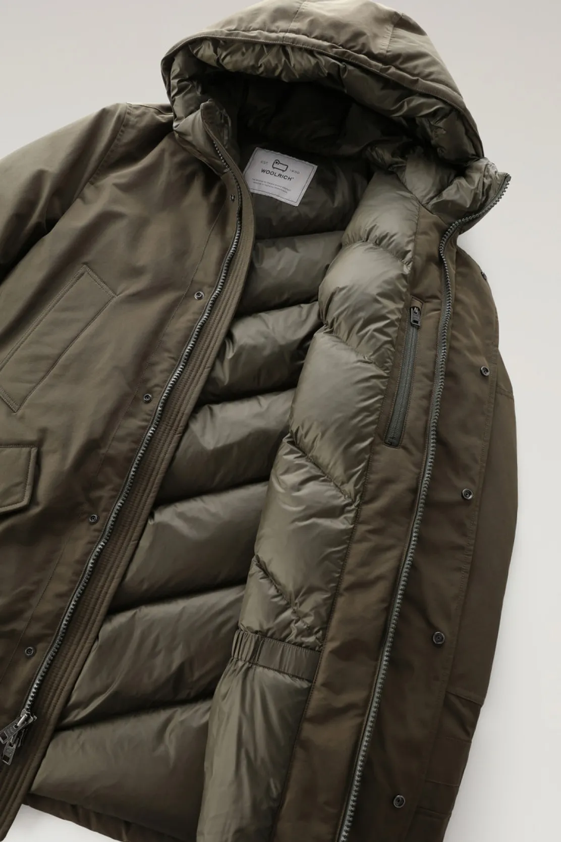 Parka>Woolrich Polar Parka In Ramar Cloth Con Collo Alto Dark Green