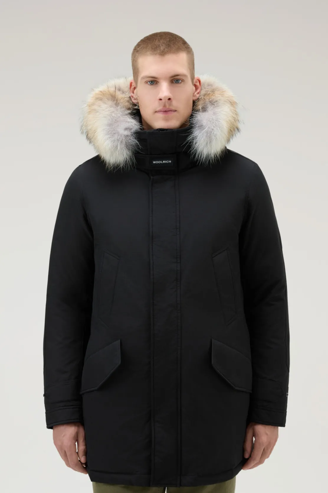 Parka>Woolrich Polar Parka In Ramar Cloth Con Collo Alto E Bordo In Pelliccia Black